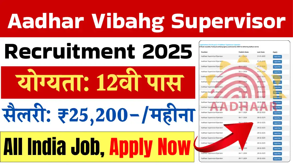 Aadhar Supervisor Vacancy 2025